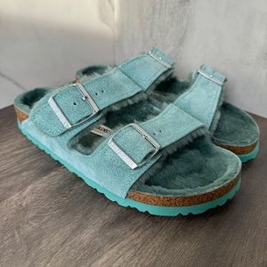 BIRKENSTOCK Arizona Shearling Beryl Teal Blue Size 40